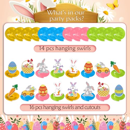 Image of Easter Party Decorations - 30 Pcs Easter Hanging Swirl No DIY Easter Egg Bunny Carrot Baskets Ceiling Decorations for Home Office Classroom Easter Party Supplies