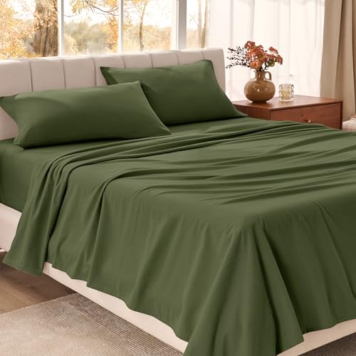 Bare Home Organic Cotton Flannel Sheet Set - Split King Size - 100% Cotton - Double Brushed for Extra Softness & Comfort - Warm, Cozy, and Durable - Breathable - Bed Sheets (Split King, Cypress)
