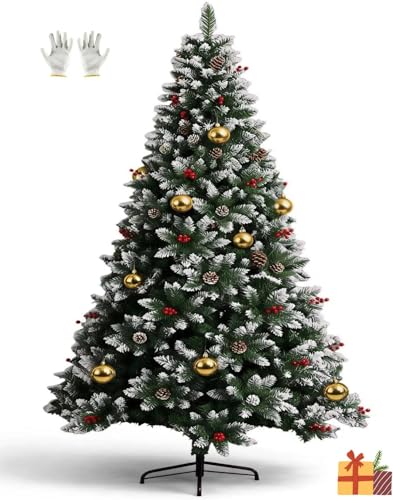 Árvore de Natal artificial de 180 cm com neve com 800 pontas de PVC e suporte de metal, 3 peças, montagem rápida, para casa, escritório, lojas, decoração de Natal