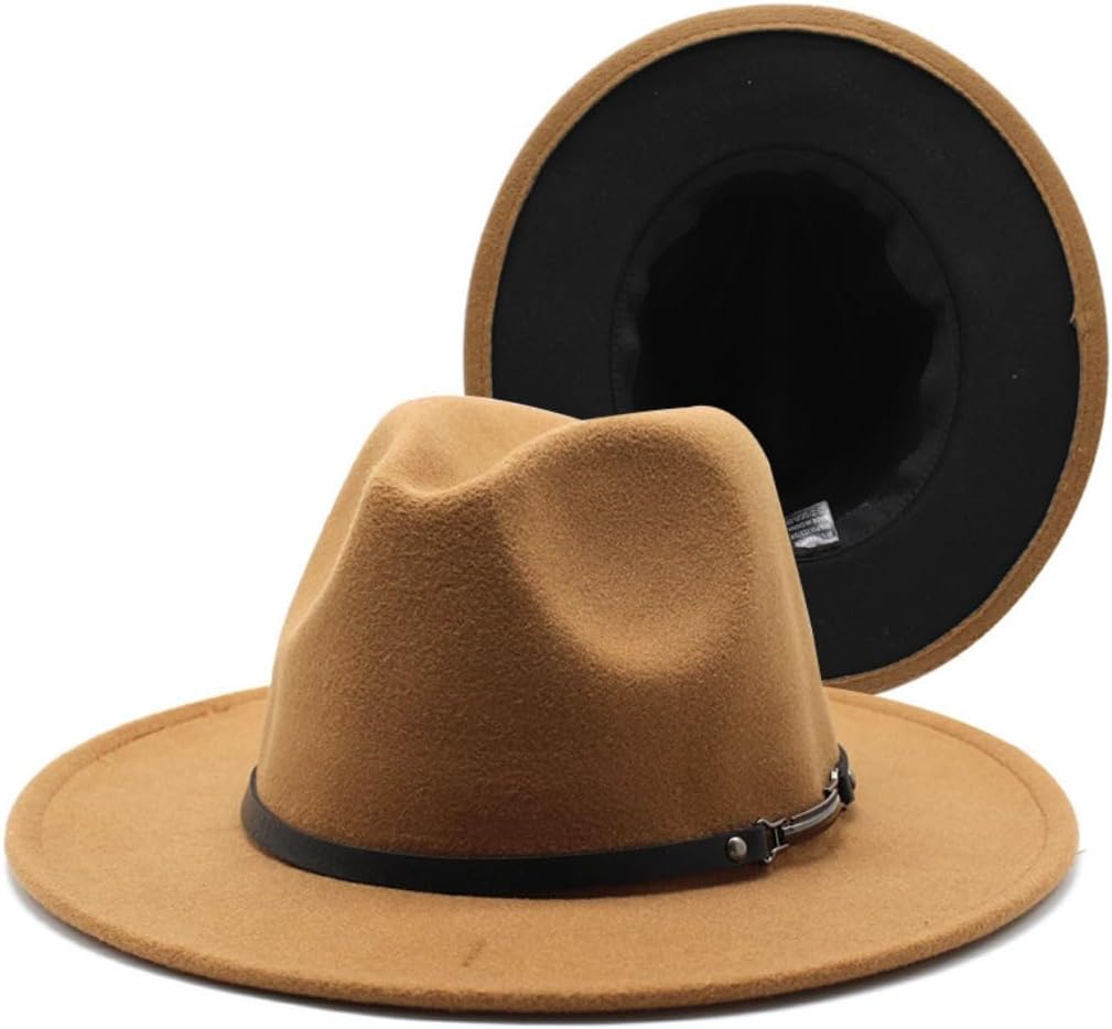 Two-Tone Wool Felt Fedora Hat, Orange to Black Gradient, Wide Brim with Pearl Band, Classic Style for Men