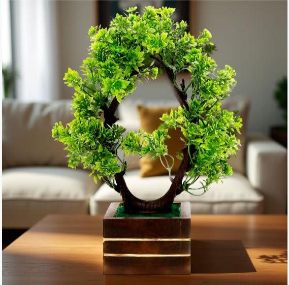 (Set of 3) Artificial Bonsai Tree 26 cm for Home Decoration Realistic Looks with 2 Small Green Flowers pots 19 cm for Livingroom Bedroom Office Table Kitchen Indoor & Outdoor Balcony 2