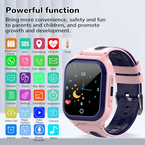 Image of Wonlex 4G Kids Smartwatch with SIM Card, 1.4 inch GPS Smart Watch for Kids, Boys Girls Phone Watch with Temperature HR BP Monitor, Video Calls, SOS, Camera, Pedometer, Alarm, Music Player(Pink)
