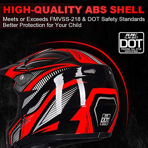 Ilm Youth Kids Atv Motocross Helmet Goggles Sports Gloves Dirt Bike Motorcycle Off Road Dot Approved B07 (Youth-Xl, Red/Silver) #TOP3