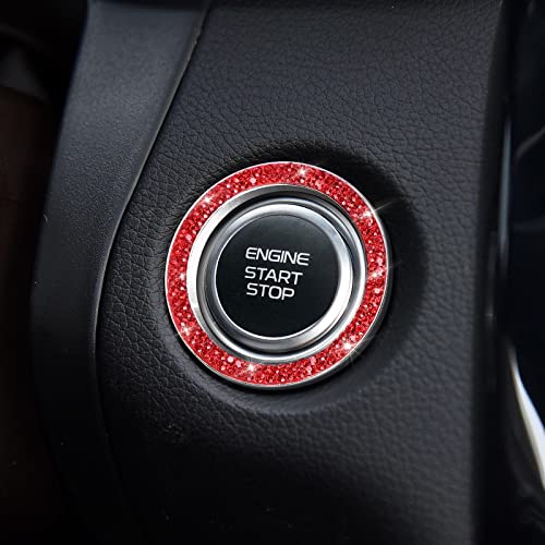 Image of ToBeQueen Red Push Start Button Cover Ring, Interior Crystal Diamond Rhinestone Engine Start Ring Emblem Sticker, Glitter Car Accessories for Women, Red