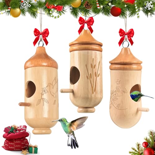 Solid Wood Hummingbird House with Ribbon