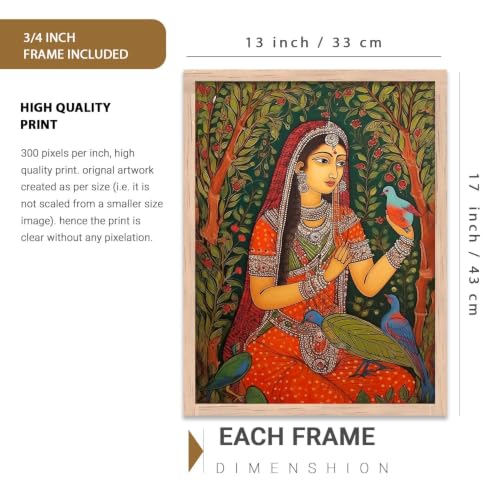 Image of kotart Premium Digital Madhubani Art Paintings with Frame for Home Decor - Framed Painting for Living Room Bedroom Office Room Decor - Painting for Wall Decoration - Pack of 6 (13X17, A)
