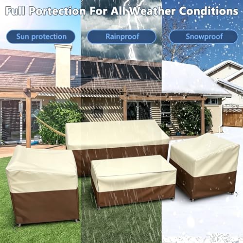 Image of STARTWO Outdoor Furniture Cover Waterproof, 600D Heavy Duty, 4 Piece Patio Furniture Set Cover for Outside Couch, Lawn Chairs, Coffee Table, Windproof with Buckle Strap, Beige