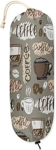 Soporte para bolsas de plástico con temática de café, soporte de pared reutilizable para bolsas de plástico, dispensador grande de almacenamiento de