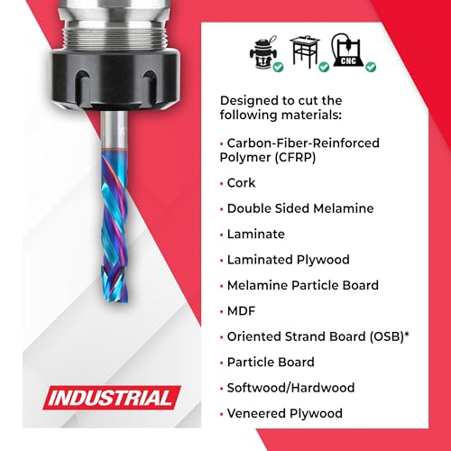 Image of Amana Tool Spektra Extreme Tool Life Solid Carbide CNC Compression Spiral Router Bit, 48325-K-M, 8mm D x 32mm CH x 8mm Shank x 71mm Long 3 Flute