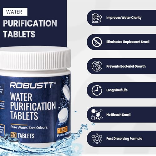 Image of Robustt Water Purification Chlorine Tablets for Water Tank (50 Tablets) 1 Tablet Purifies 1000L Water | Fast Acting Water Purifier Tablet | Eliminates Unpleasant Smell and Prevents Bacterial Growth