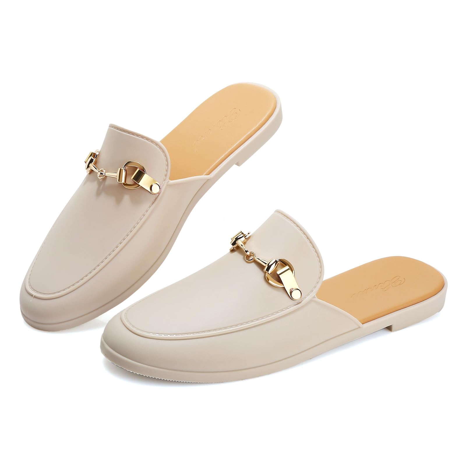 HsttgsrBuckle Mules for Women, Classic Trendy Design Mules for Women Flats, Comfortable Slip On Round Toe Mule Backless Low Heel Loafers Slide Slippers Shoes Outdoor