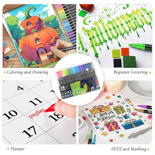 Image of 3Pcs Adult Coloring Book for Women Relaxation, 36 Colors Markers with Spiral Bound Adult Coloring Book for Women, 36 Dual Tip Colors Markers, Anxiety Relief Mindfulness Gifts(Cottage & Garden & House)