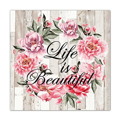 Panneau en bois Life Is Beautiful CustonCares décoration murale d'automne 40x40 cm