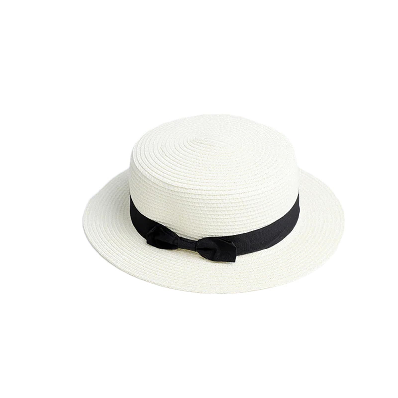 Generic Sombrero De Paja Plano para El Sol para Padres E Hijos, Sombrero De Canotier, Sombreros De Verano con Lazo para Niñas, Sombrero De Paja Plano para Niños Y Mujeres