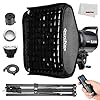Godox SL-60W CRI 95+ LED Video Light SL60W White 5600K Version 60WS Bowens Mount with Folding Softbox 60CM x 60CM Bowens Mount,Light Stand