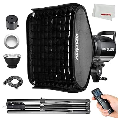 Godox SL-60W CRI 95+ LED Video Light SL60W White 5600K Version 60WS Bowens Mount with Folding Softbox 60CM x 60CM Bowens Mount,Light Stand