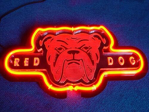 Queen Sense Luz de neón de perro rojo de 17 x 14 pulgadas, tallada en 3D, barra de cerveza, pub, lámpara hecha a mano TD82