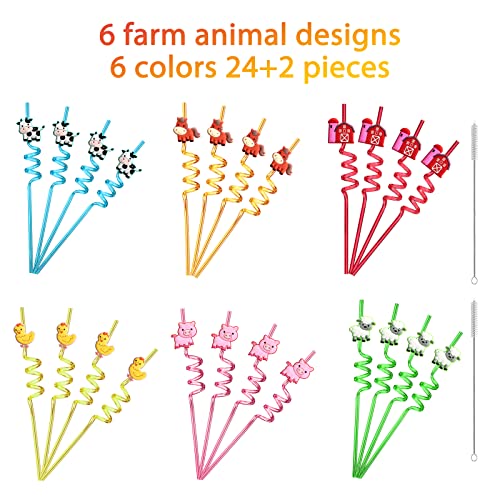 24 pitillos plásticos reutilizables con diseño animal de granja miniatura 6