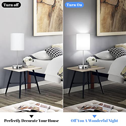 Set of 2 Table Lamps with USB Ports, White Bedside Lamps with AC Outlet, Modern Nightstand Lamps with Rotary Switch, Minimalist Desk Lamp with Fabric Shade for Bedroom Living Room Office Reading - Thumbnail 6