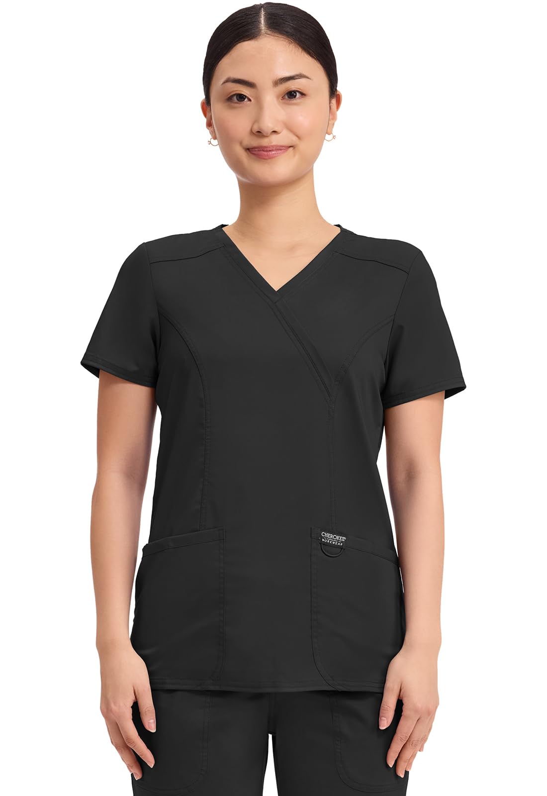 Cherokee Scrubs Top for Women Mock Wrap with 3 Pockets, Soft, 2-Way Stretch & Durable Fabric - WW610