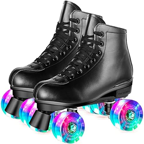 Perzcare Roller Skate Shoes for Women&Men Classic PU Leather High-top Double-Row Roller Skates for Beginner, Professional Indoor Outdoor Four-Wheel Shiny Roller Skates for Girls Unisex Cover