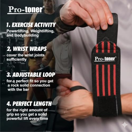 Image of Pro-toner Multipurpose Wrist Support Strap, Adjustable Weightlifting Wrist Wrap for Gym Training (BlackRed)