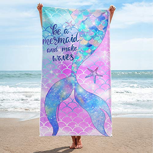 Hexagram Mermaid Beach Towel,Fantasy Mermadi Tail Microfiber Large Bath Towels for Girls, Quick Dry Kids Meraid Pool Towels Oversized 31\" x 63\" Blanket for Travel