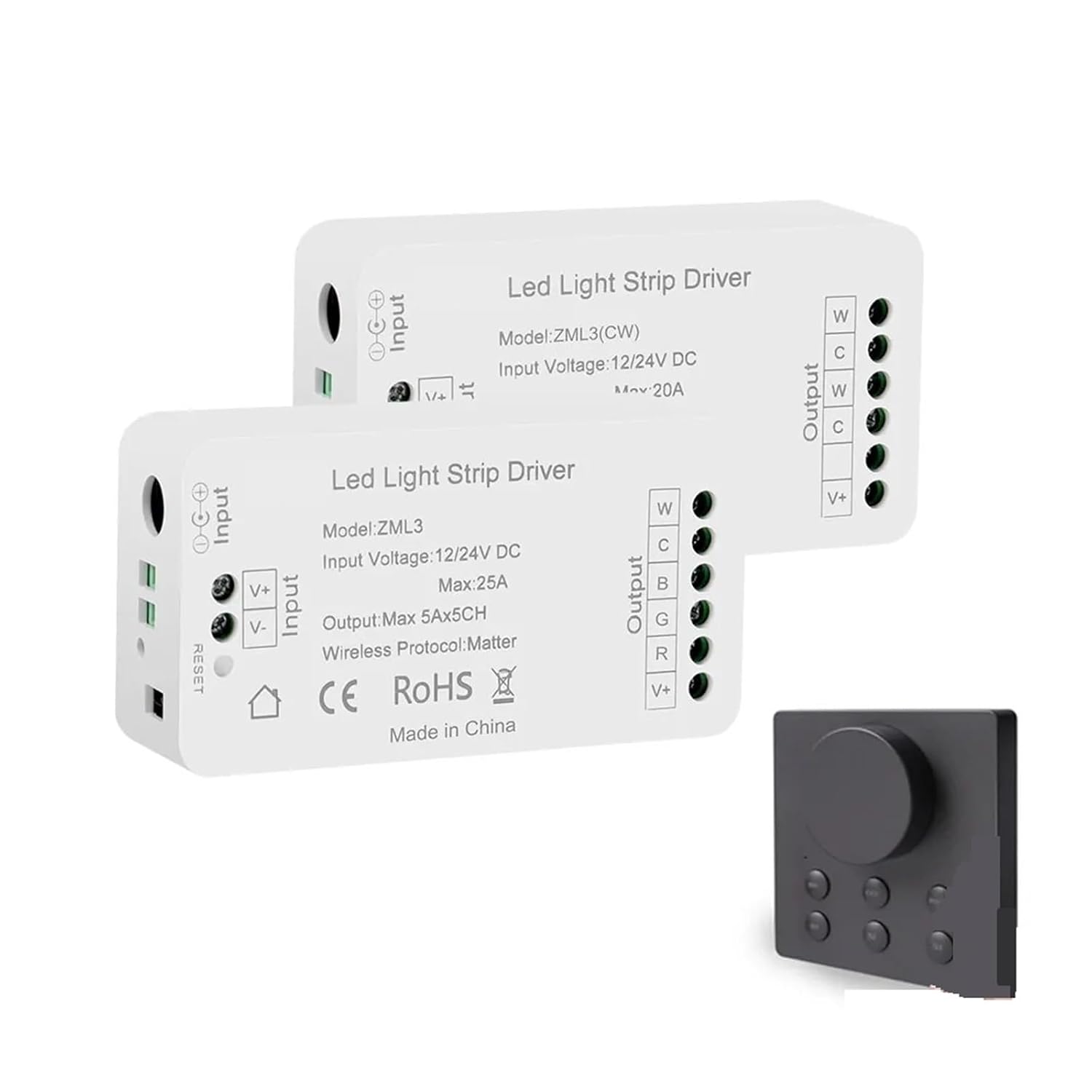 LED Light Strip Driver with Knob Switch LED Controller LED Dimmer(ZML3(CW only) Gray)