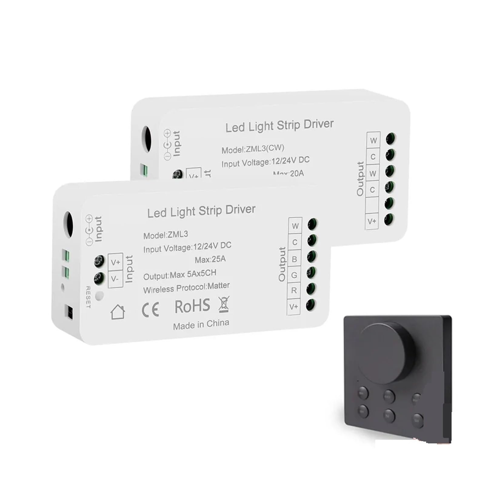 Controlador de tira de luz LED ZML3(RGBCW) y regulador de intensidad