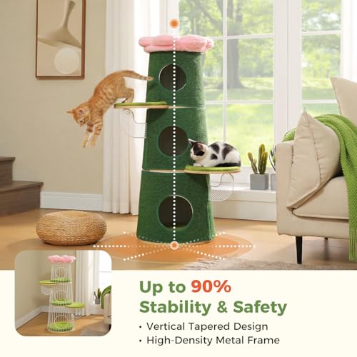Árbol moderno para gatos cactus 44.5" verde con 3 condominios miniatura 4