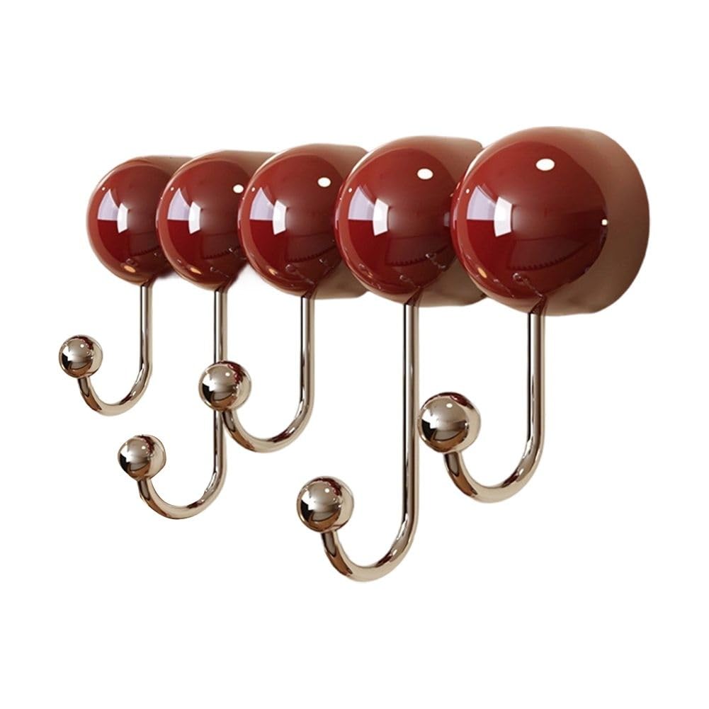 Lmysxaoz Red Wall Mounted Hook Rack With Strong Suction Cups, No Drilling Requi, Smooth Design And Towels, Entryway Organizer,