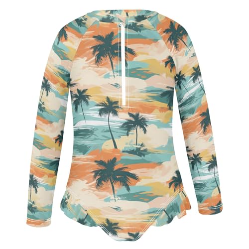 Tropical Palm Tree Girls Long Sleeve Swimsuit UPF 50+ Rashguard Swimwear One Piece Bathing Suit for 3-12 212174884