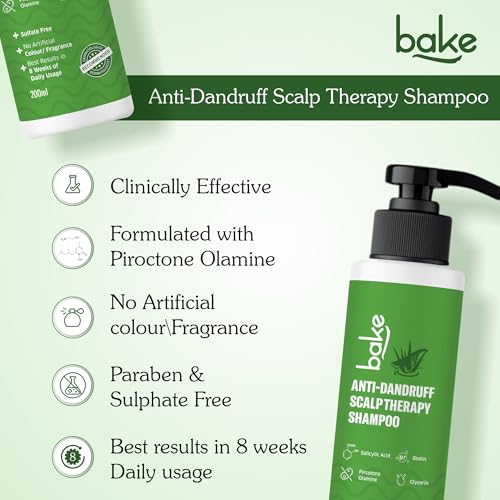 Image of BAKE 2% Salicylic Acid Anti Dandruff Shampoo for Scalp Strengthening, Dry Itchy Scalp, For Men & Women - 200ml