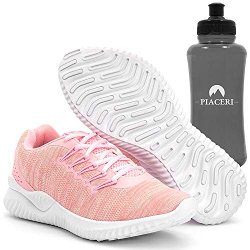 Tênis Feminino Esportivo com Cadarço Rosa e Squeeze Cor:Rosa;Tamanho:38;Gênero:Feminino