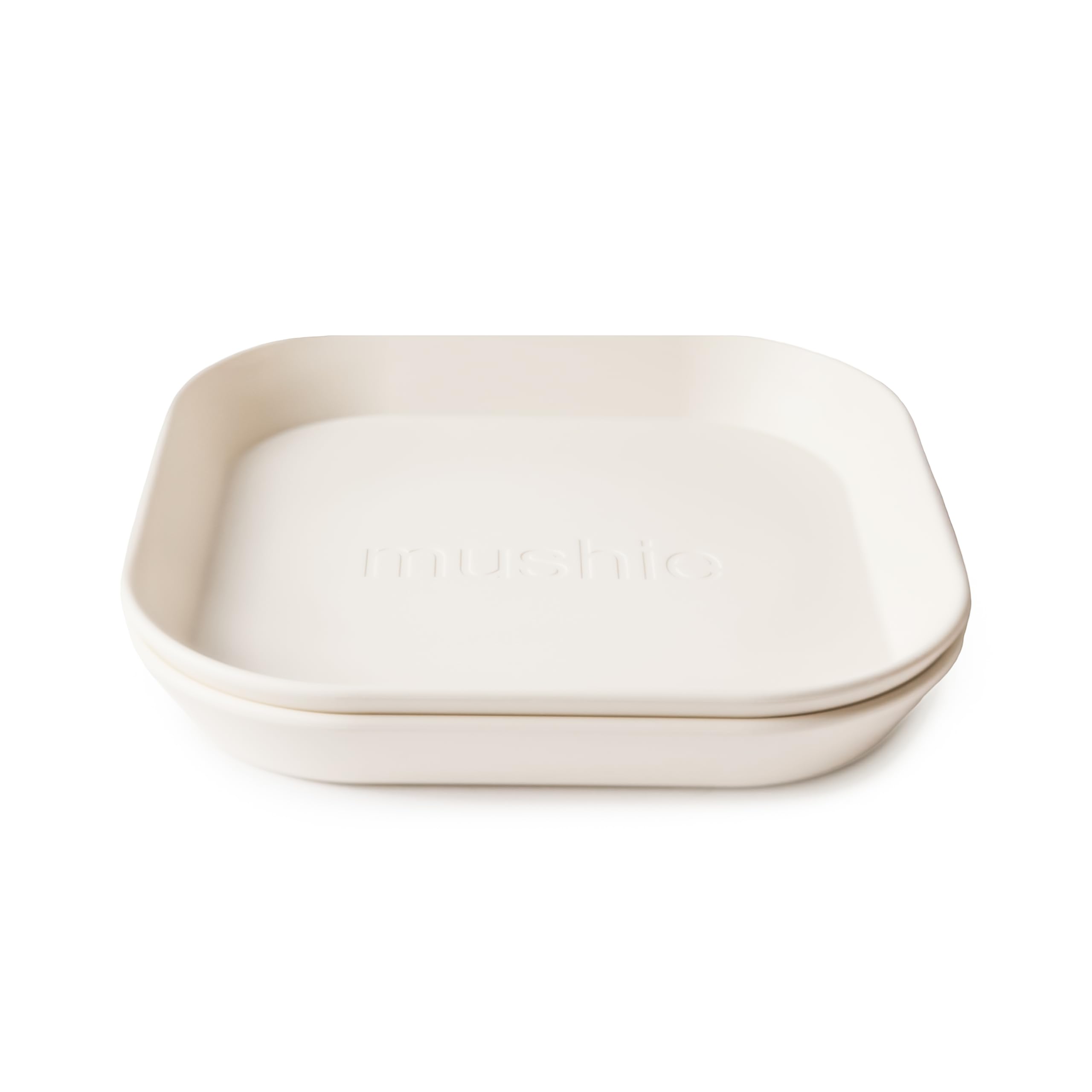 mushie Square Dinnerware Plates for Kids | Made in Denmark, Set of 2 (Ivory)