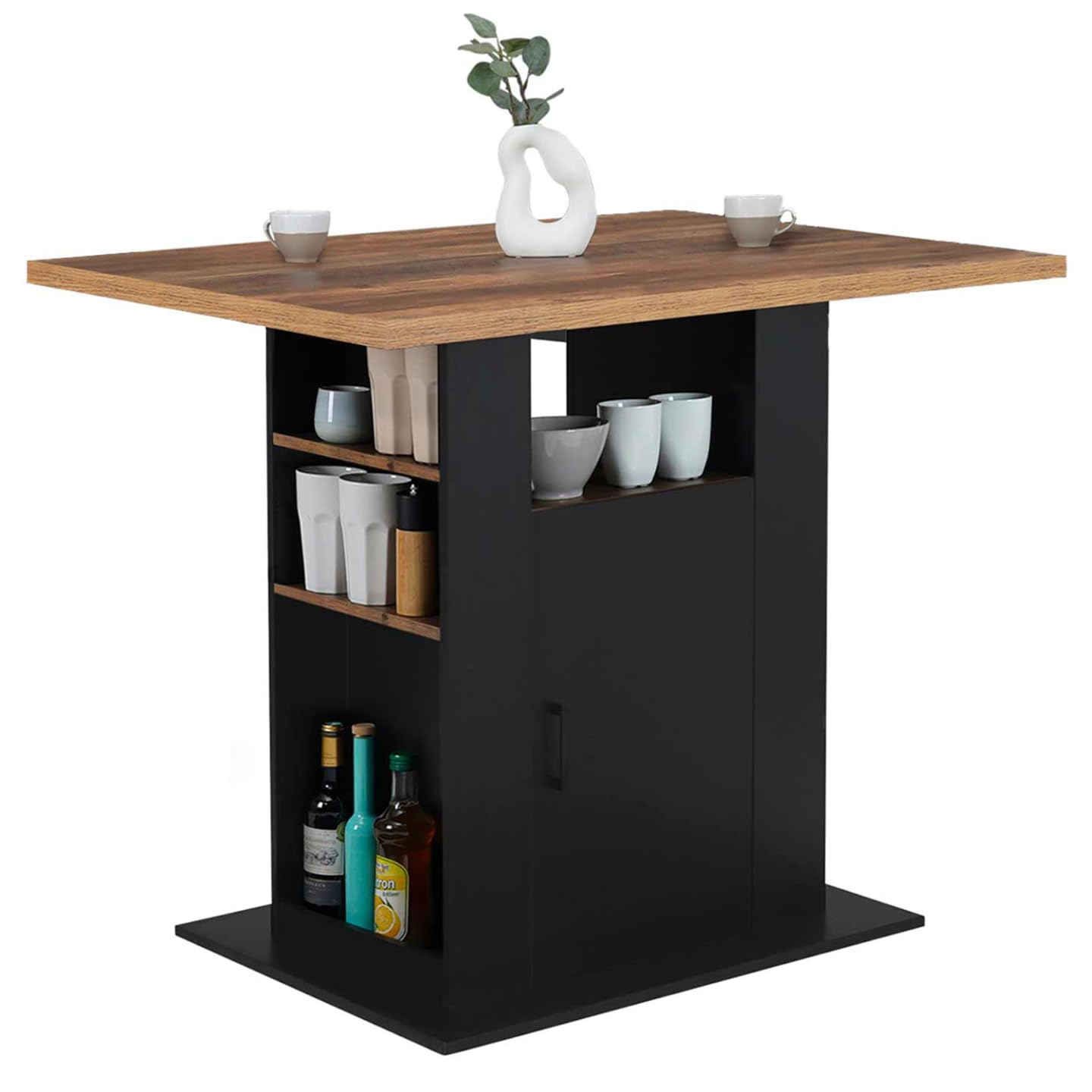 IDMarket - Ilot central UGO 110 cm madera negra y efecto madera oscura HAWKINS con almacenamiento