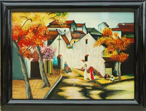 Vietnamese Lacquer Paintings - 24" x 32" Ancient Street - LP00602