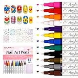 OIOMNIV NAGELLACK STIFT SET – 12 FARBEN SCHNELL TROCKNENDE NAGELDESIGN MARKER MIT KLARER NUMMERIERUNG, FEINE SPITZE FÜR GEL-NAGELLACK, DIY MANIKÜRE SET INKL. 10 NAGELSTICKER (MEHRFARBIG1)