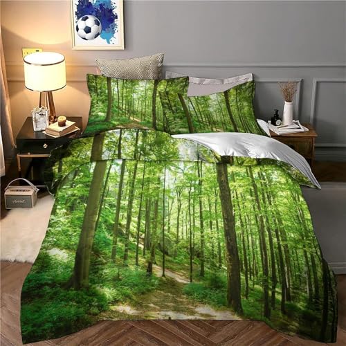 Housse de couette forêt 3D pour chambre de garçon lit simple motif paysage naturel