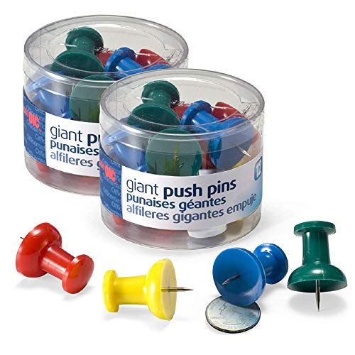 Officemate Giant Push Pins, 1.5" Assorted Colors, 2 Tubs Of 12 (92905) #TOP21