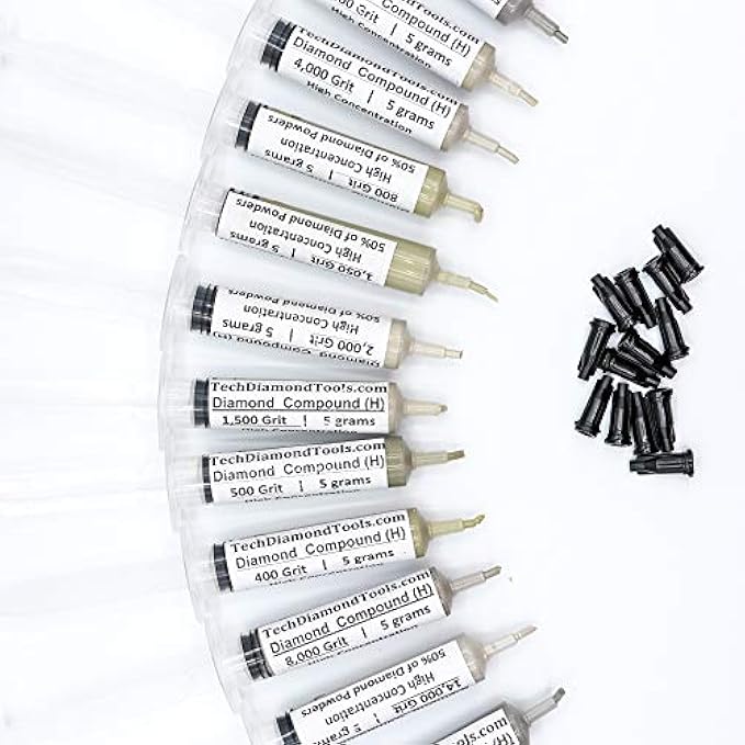 TechDiamondTools Kit of 12 Diamond Polishing Compound Polishing Pastes 200,000 to 400 Grit for Marble Glass Metal Rock Jewelry Resin Silver Gemstone with High Concentration of Diamond Powder USA Made