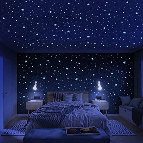 851Pcs Glow in The Dark Stars Stickers, Adhesive Dots Wall Decal for Ceiling Starry Sky Wall Sticker for Kids Bedroom Galaxy Wall Stickers for Living Room Nursery