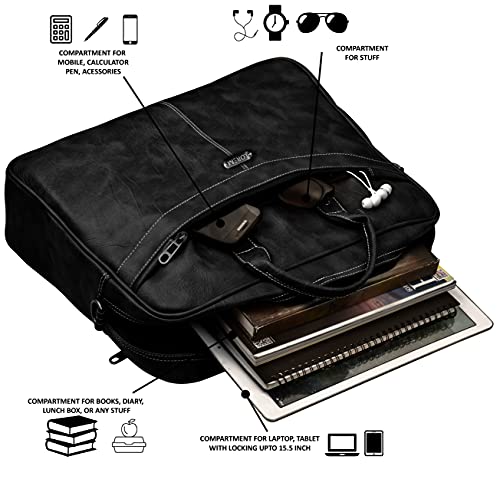 Image of LOREM Unisex Mat Black Textured Artificial Leather Laptop Bag BG36