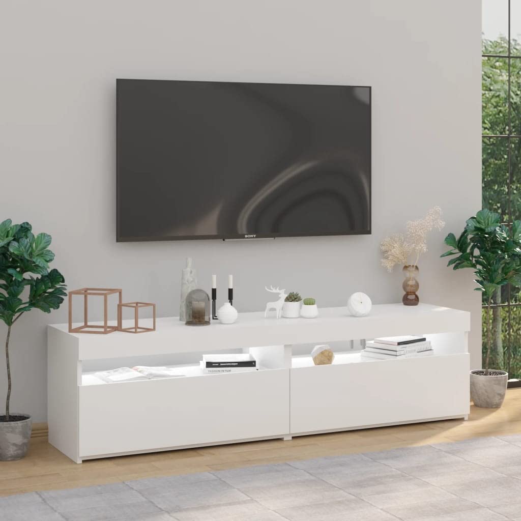 TV-Schränke 2 Stück mit LED Beleuchtung Hochglanz Weiß 75x35x40 cm, Artikelfarbe Hochglanz Weiß