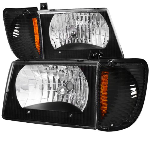 FORD 92-06 BLACK ECONOLINE VAN LED HEADLIGHT w/CORNER LAMPS E250 E350