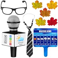 Yewong Kids Meteorologist Costume Set Weather Man Necktie Glasses Microphone Maple Leaves Weather Chart Prop for Career Day