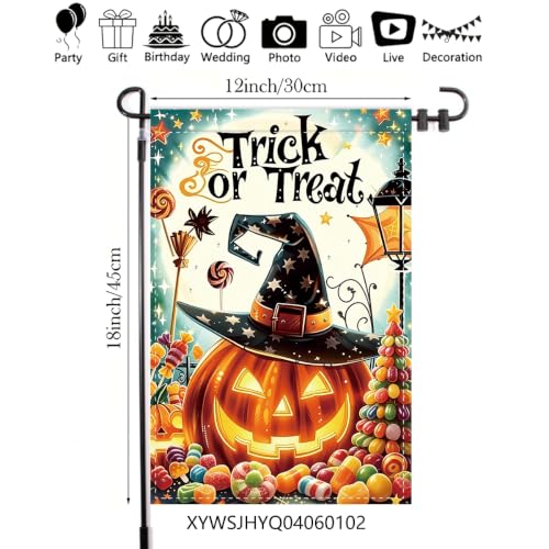 NHBTC Halloween Witch Hat Pumpkin Garden Flag 12x18 In Lawn Yard Decor Gift - image 4