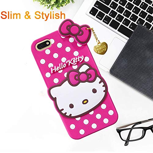 Image of Unirock Hello Kitty Back Case Cover for honor 7S| 3D Cute Hello Kitty Case |Soft Silicone Rubber Back Cover with Pendant Kitty Cover for honor 7S (Pink)