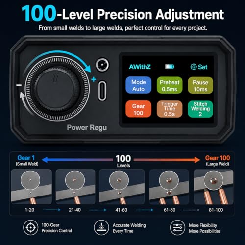 10000mAh Battery Spot Welder, AWithZ 10.2KW 0.4mm Plate nickel-plated 100 Gears Adjustable Foot Pedal Operated, Spot Welder with Dual Pulse Output, Portable Spot Welder for Making DIY Battery Packs — view 6