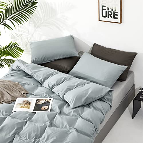 Image of KAREVER Dusty Blue Comforter Set King Size Blue Bedding Women 3 Pieces Blue Color King Blanket Set All Season as Gift